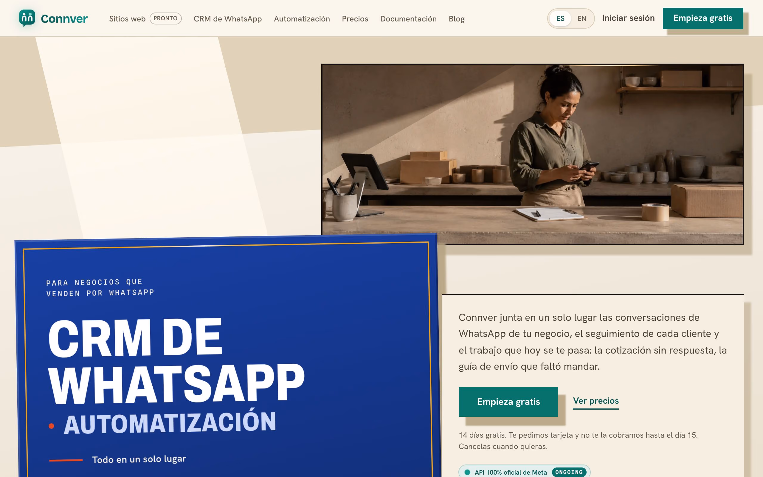 Connver landing page — WhatsApp CRM with automation for businesses that sell by chat